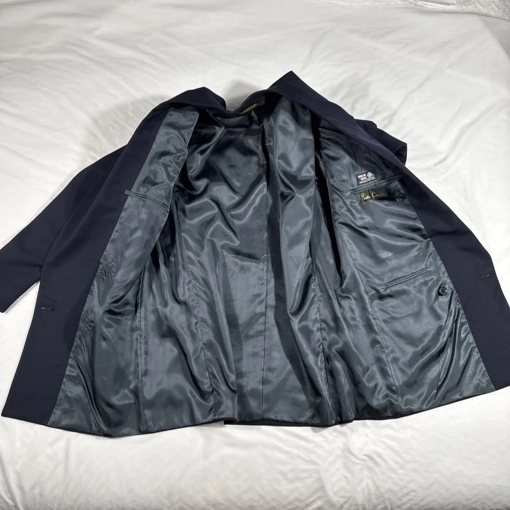 VTG 90s Pierre Cardin‎ Men 100% Wool USA Made Double Breasted Blazer Jacket Navy